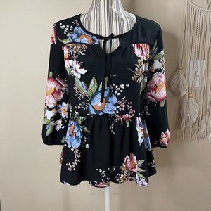 Cooper & Ella Ruffled Crochet Peasant Babydoll Top Blouse Poppy Size S